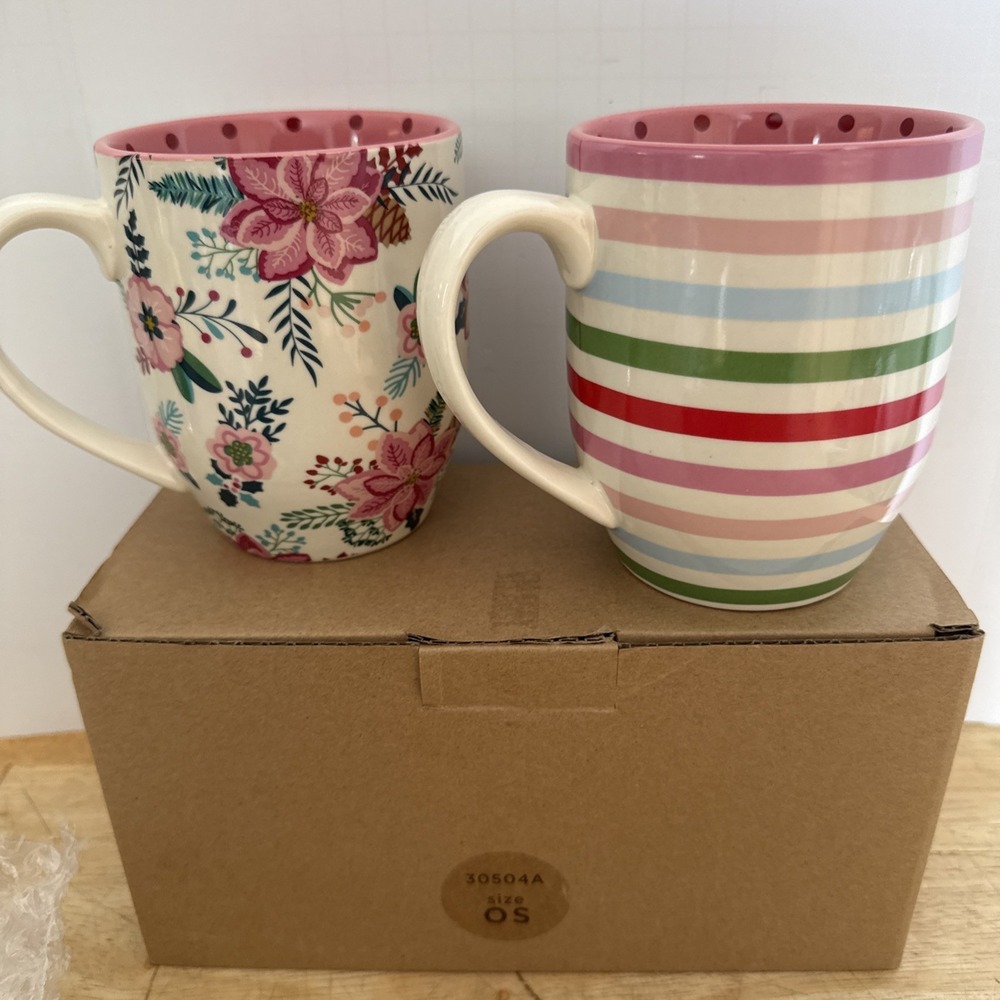 Matilda Jane Mug Set Of 2 NEW No Pouting Mugs Floral Stripes